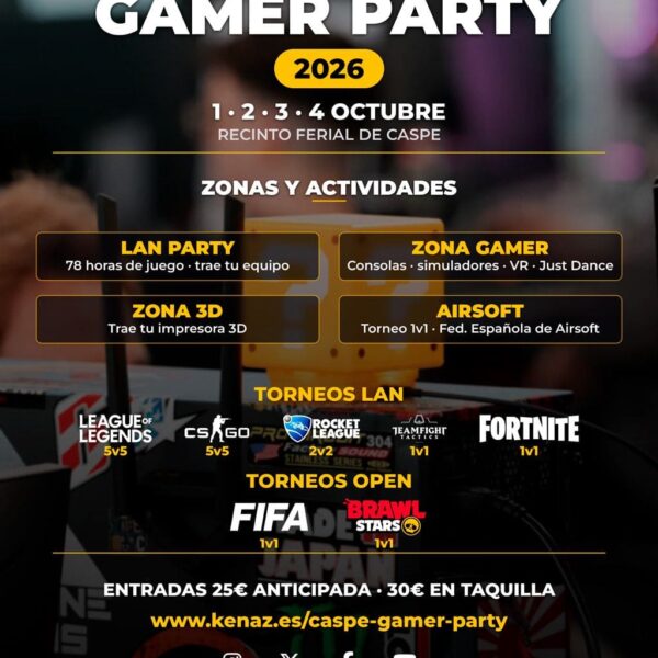 Caspe Gamer Party 2026: Zaragoza se prepara para un fin de semana a los mandos